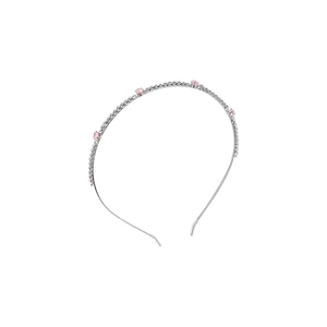 Eleganter silberner Haarreif mit Kettengliedern und fünf rosa Zirkonia-Steinen