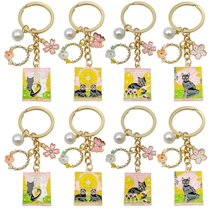 Porte-clés Carte de Tarot Chat en Émail Mystique Animal Amants Roue Tempérance Pendentif Sac Charme Bijoux en Alliage de Zinc