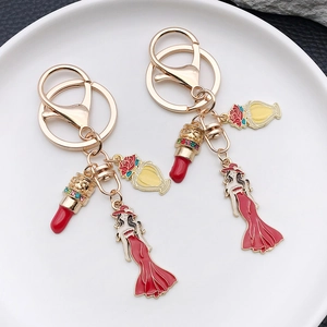 Set di portachiavi in lega di zinco con rossetto e boccetta di profumo per accessori da donna