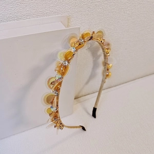 Cerchietto elegante con paillettes dorate e strass in cristallo per capelli donna