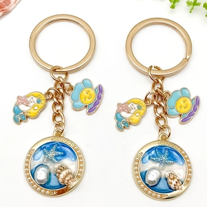 Ocean Theme Mermaid Starfish Conch Artificial Pearl Zinc Alloy Keychain Gold Enamel Sea Life Backpack Pendant For Women Girls
