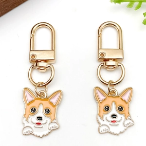 Cartoon Enamel Cute Dog Keychain Corgi Dalmatian Basset Hound Shiba Inu Zinc Alloy Bag Charm Key Ring Pendant Jewelry
