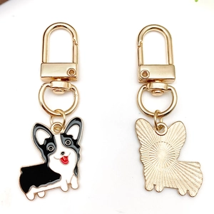 Cute cartoon Corgi zinc alloy keychain with enamel drip finish and golden lobster clasp