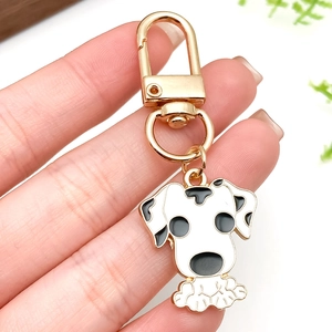 Porte-clés chien dalmatien en émail mignon avec fermoir mousqueton doré