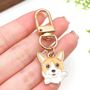 Cute Corgi dog cartoon enamel keychain with gold zinc alloy lobster clasp for backpacks