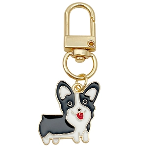 Cute cartoon Corgi zinc alloy keychain with enamel dripping oil finish and gold lobster clasp