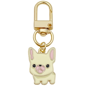 Cute cream French Bulldog keychain with gold alloy clip for backpacks and accessories
