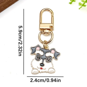 Cartoon Schnauzer dog keychain in gold alloy with enamel finish and size dimensions