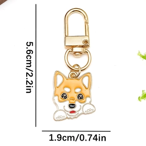 Cute cartoon corgi dog zinc alloy keychain with orange enamel finish and gold D-ring