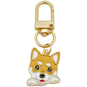 Cute cartoon Corgi Shiba Inu enamel keychain with gold zinc alloy lobster clasp
