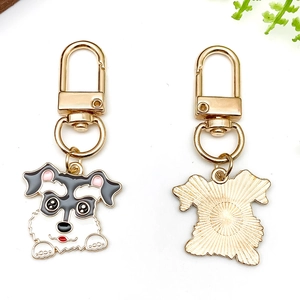Cute gray and white Schnauzer cartoon metal keychain with golden lobster clasp for bags