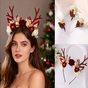 Weihnachten Rentier Geweih Blume Stirnband Süßes Hirschohr Haarband Kiefernzapfen Pilz Haarklammern Set Für Damen Mädchen Party Aufführung Dekoration