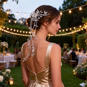 Peigne à Cheveux de Mariée en Alliage de Luxe Avec Strass et Long Gland Feuille Fleur Coiffe pour Mariage Banquet Bijoux Femme
