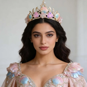Meerjungfrau Ozean Thema Muschel Krone Tiara Gold Legierung Strass Seestern Blume Haarschmuck Für Hochzeit Party Damen