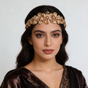 Vintage Gold Floral Bridal Headband Leaf Metal Hair Hoop With Amber Rhinestones Wedding Banquet Women Headwear Accessory