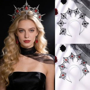 Serre-Tête Auréole Gothique Lolita Vintage en Métal Strass Tiara Soleil Et Boucles d'Oreilles pour Halloween Cosplay