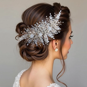 Luxury Handmade Bridal Hair Vine Alloy Rhinestone Artificial Pearl Floral Headband For Wedding Party Women Jewelry