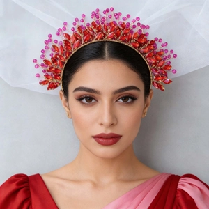 Luxurious Handmade Red Rhinestone Bridal Headband For Women Silver Base Gold Wire Woven Wedding Hair Accessories Party Headwear