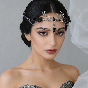 Vintage Gothic Bridal Headband Moon Tassel Forehead Chain Natural Stone Zinc Alloy Hair Accessory For Women Party Jewelry
