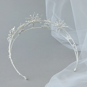 Close-up detail of silver double-layered headband featuring sparkling rhinestone stars