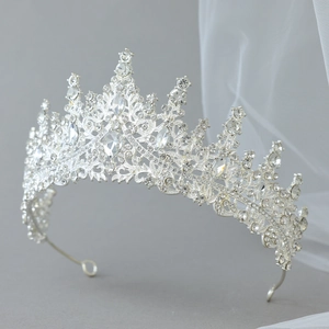 Elegant bridal silver crown with sparkling rhinestones for weddings and banquets