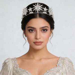 Bridal Star Rhinestone Crown Double Layer Starry Headband Silver Zinc Alloy Wedding Hair Accessories For Women Party Photo Shoot