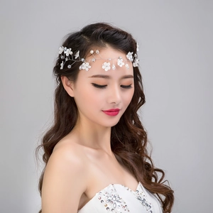 Vigne de Cheveux de Mariée Faite à la Main Bandeau Fleur en Dentelle Blanche Künstliche Perle Strass Accessoires Cheveux Mariage Femme
