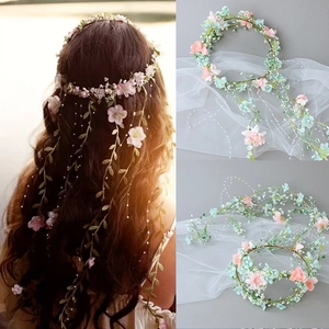 Couronne de Fleurs Bohème Serre-tête Avec Long Gland en Künstliche Perles Guirlande de Fleurs Artificielles pour Mariage Fête Vacances Femme Accessoires