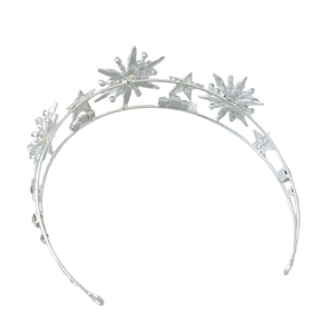 Silver star bridal crown headband with double-layer sparkling rhinestones for weddings