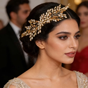 Handmade Bridal Hair Comb Champagne Gold Rhinestone Artificial Pearl Flower Branch Wedding Party Women Jewelry Accessory