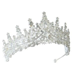 Elegant silver bridal tiara with sparkling crystal rhinestones and vintage leaf design
