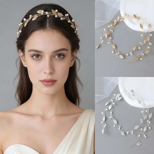 Handmade Bridal Hair Vine With Artificial Pearl And Gold Silver Metal Leaf Wedding Headband Hair Accessory For Women