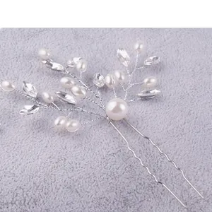 Épingle à cheveux de mariée en argent avec perles et strass pour coiffure de mariage