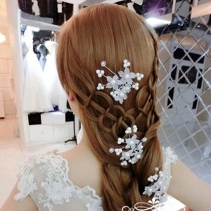 Bridal Flower Hair Fork Resin Petals Artificial Pearls Red White U-Shape Hair Clip For Wedding Banquet Women Accessories