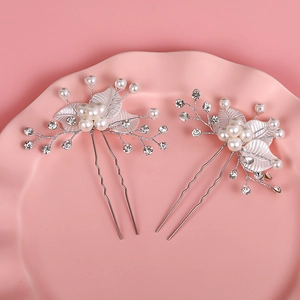 Ensemble d'épingles à cheveux de mariée avec perles blanches et strass argentés