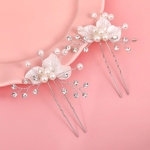 Lot de deux épingles à cheveux de mariée avec perles blanches et strass pour coiffure mariage