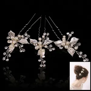 Wedding Hair Pin Set Alloy Leaf Faux Artificial Pearl Rhinestone Bridal Headpiece For Wedding Party Hair Accessories Jewelry For Women