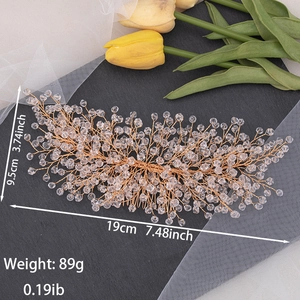 Elegant gold bridal hair comb with crystal beads for wedding hairstyles, size 19x9.5cm