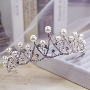 Korean Style Artificial Pearl Rhinestone Bridal Crown Tiara For Wedding Elegant Silver Alloy Hair Accessories For Women Party Dress