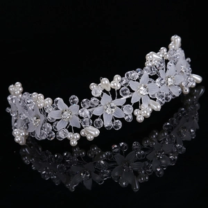 Bridal Flower Crystal Artificial Pearl Hair Vine Handmade Alloy Wedding Hairband For Women Girls Party Performance Hair Accessories
