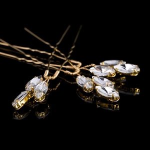 5-piece bridal hair pin set with champagne gold alloy and marquise crystal accents