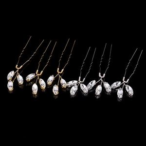 European bridal crystal hair pins set with marquise cut stones in gold and silver