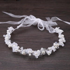 Bandeau de Mariée Fait Main Fleurs Blanches Avec Cristal Künstliche Perles Imitation Ruban Organza Accessoire Cheveux Mariage Élégant