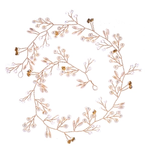 Handmade bridal hair vine with white pearls and crystals on flexible gold wire