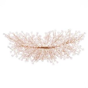 Exquisite bridal hair comb with gold wire branches and shimmering crystal beads