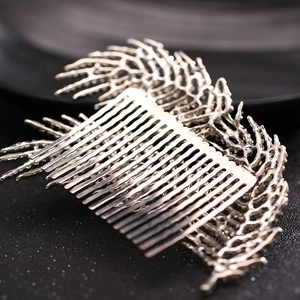 European bridal hair comb with silver coral branch design and sparkling rhinestones