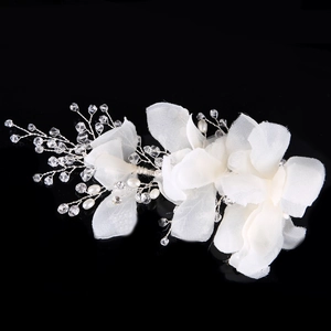 Handmade White Gauze Flower Bridal Hair Clip With Crystals And Artificial Pearls Elegant Wedding Headpiece For Women Jewelry
