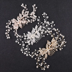 Handmade Alloy Leaf Bridal Hair Comb Hair Pin Baroque Rhinestone Artificial Pearl Wedding Jewelry Gold Silver Rose Gold Headwear For Women