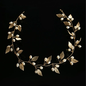 Handmade Artificial Pearl Leaf Bridal Hairband Gold Silver Wire Forest Style Wedding Hair Accessory For Women Jewelry