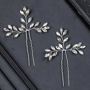 Épingles à cheveux de mariée avec cristaux et feuilles argentées pour mariages et soirées